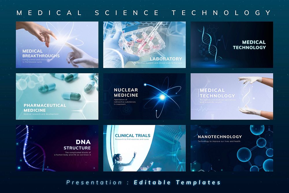 Medical science technology template vector futuristic innovation presentation set