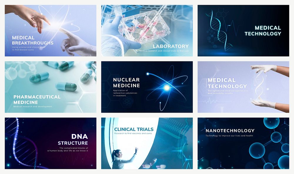 Medical science technology template vector futuristic innovation presentation set