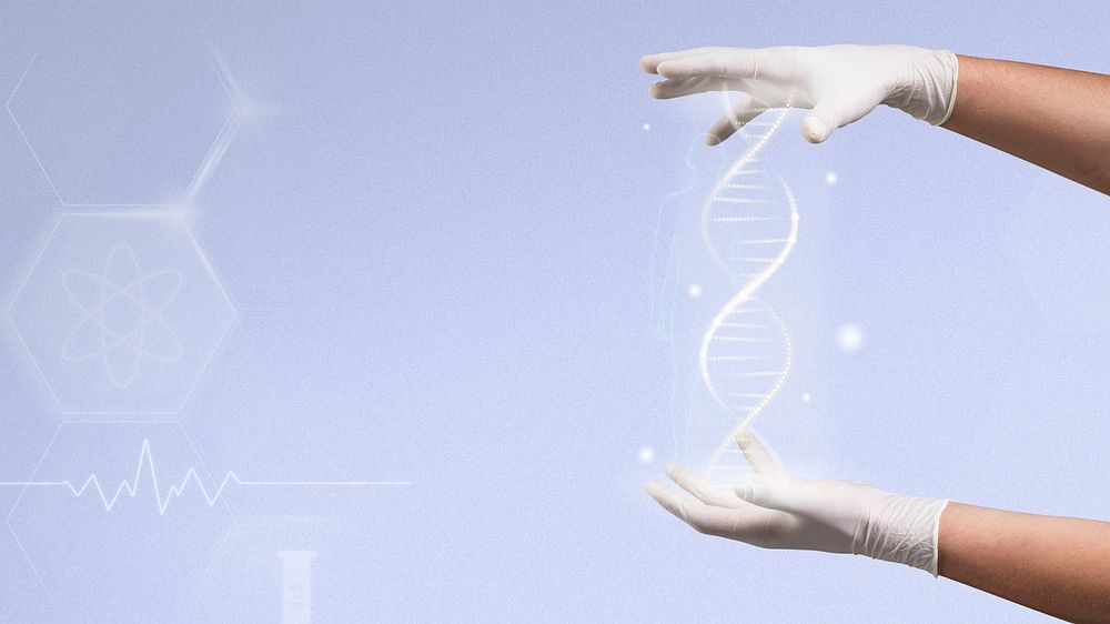 DNA genetic engineering biotechnology with scientist&rsquo;s hands disruptive technology remix