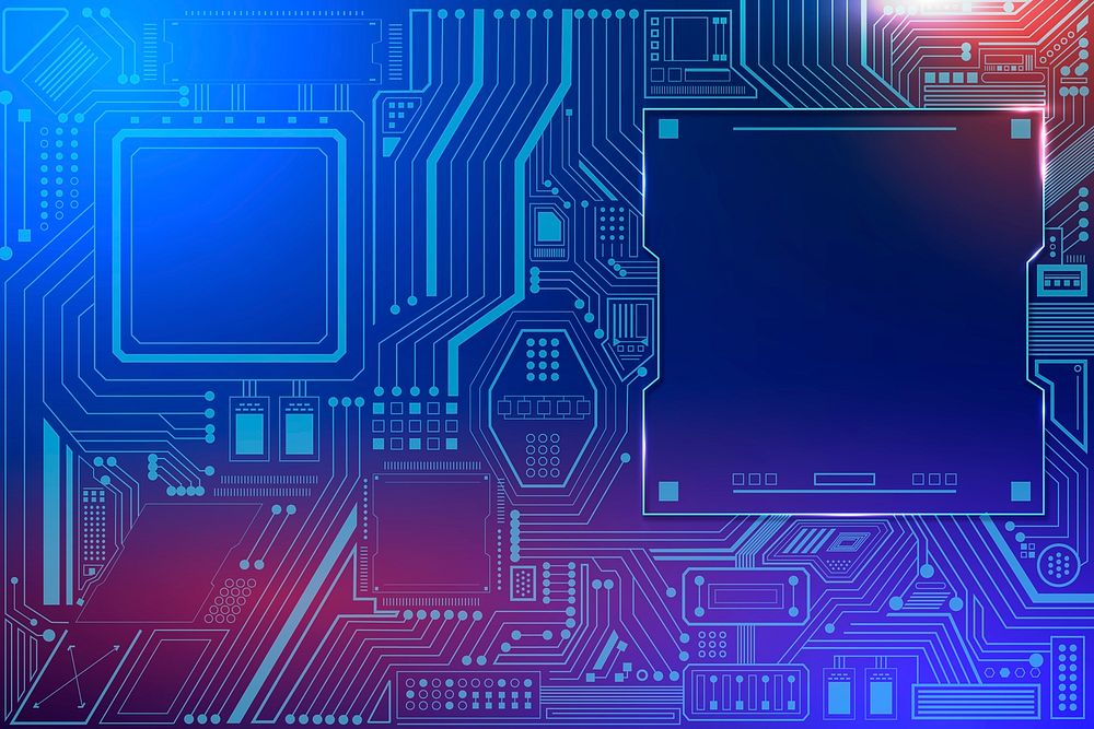 Motherboard circuit technology background psd in gradient blue