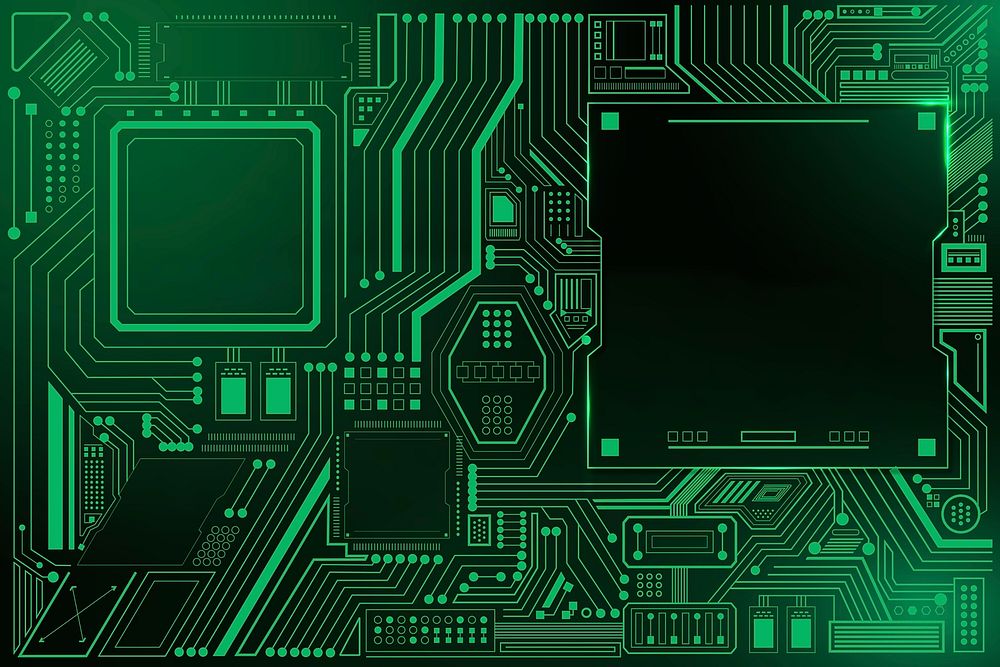 Motherboard circuit technology background psd in gradient green