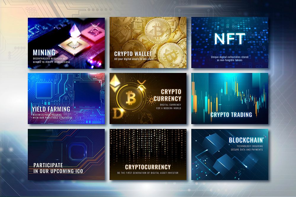 Cryptocurrency open-source blockchain template vector digital finance blog banner collection