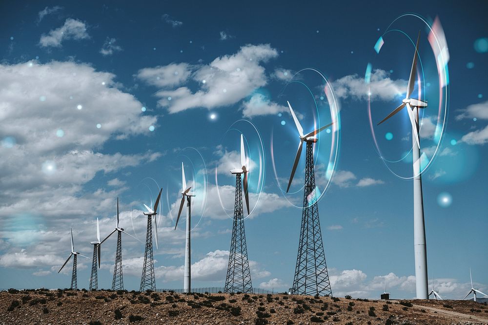 Wind energy psd with wind turbines background