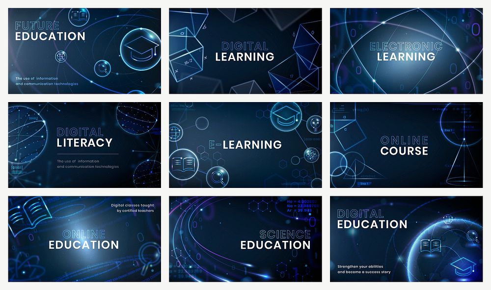 Futuristic education technology template vector ad banner set