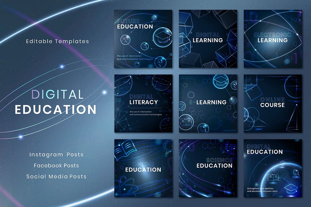 Futuristic education technology template vector social media post collection