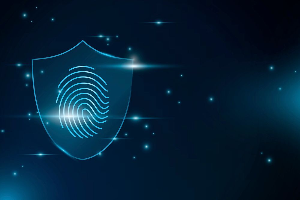 Cyber security technology background psd with fingerprint scanner in blue tone