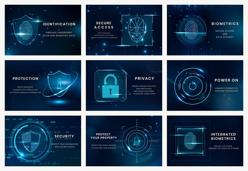 Security technology template vector set for social media post compatible with AI