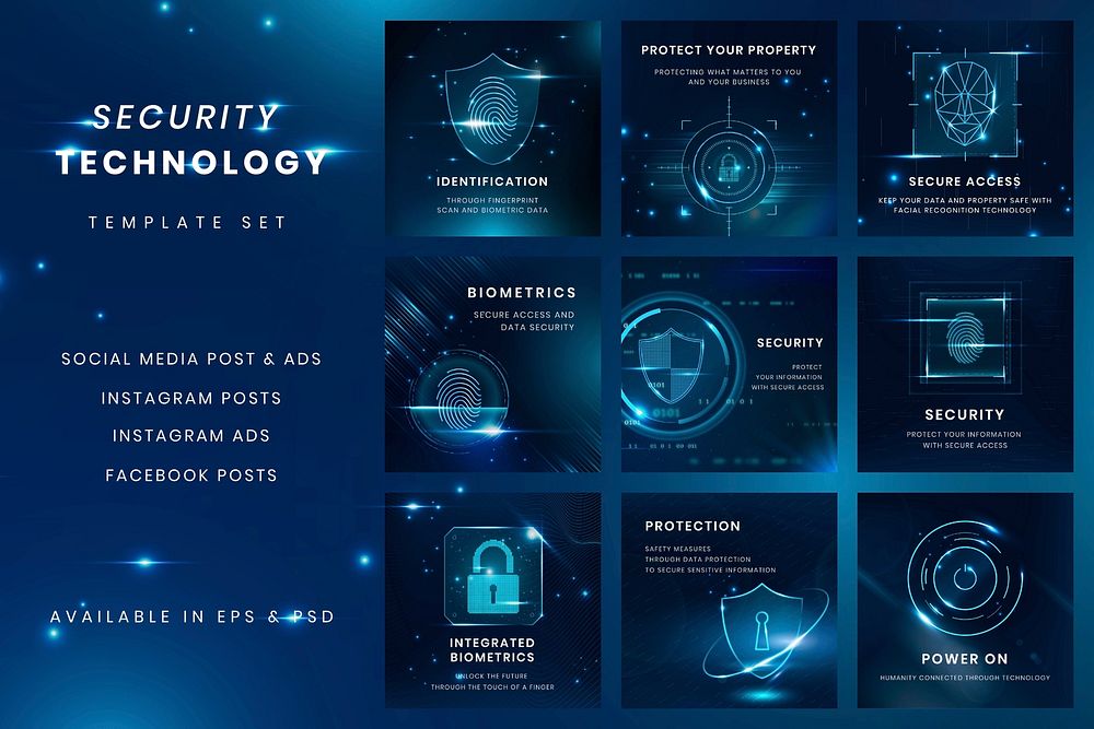 Security technology template psd set for social media post