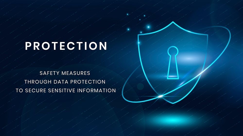 Data protection technology template psd with lock shield icon