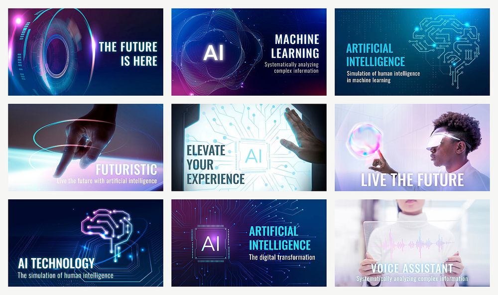 Futuristic AI technology template vector disruptive technology blog banners set
