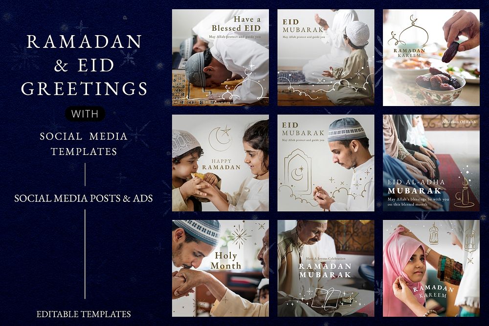 Ramadan and eid greetings psd social media post set