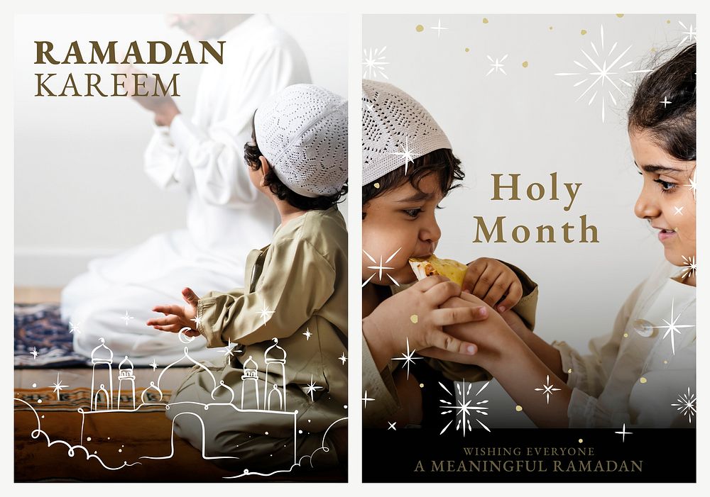 Ramadan Kareem poster template psd with greeting set