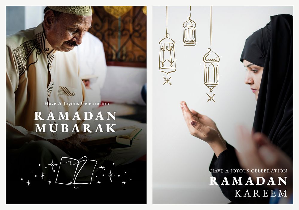 Ramadan Kareem poster template psd with greeting set