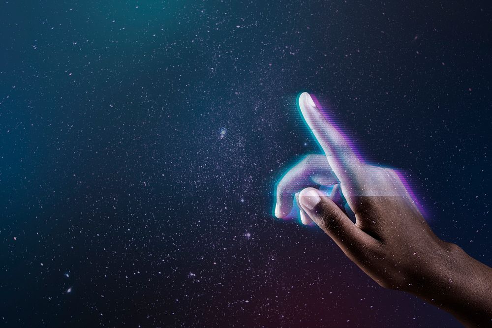 Smart technology background psd futuristic glitching hand remixed media