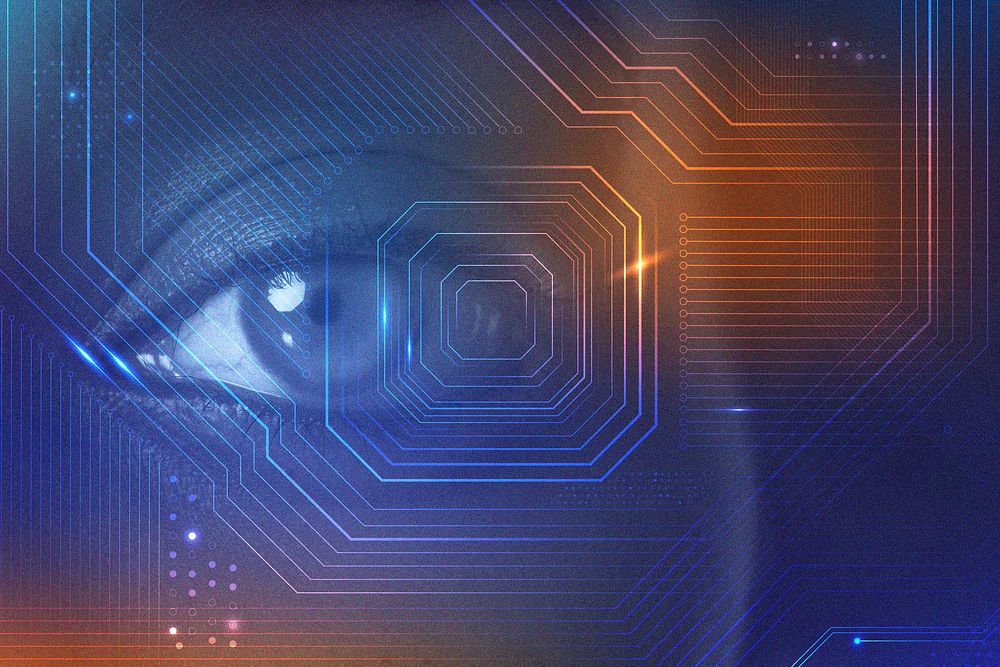 Biometrics digital transformation psd with futuristic microchip remixed media