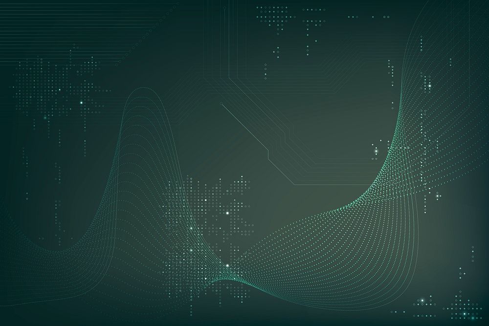 Green futuristic waves background with computer code technology