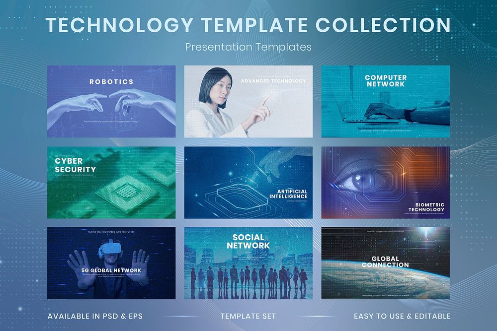 Technology business innovation template psd futuristic presentation collection