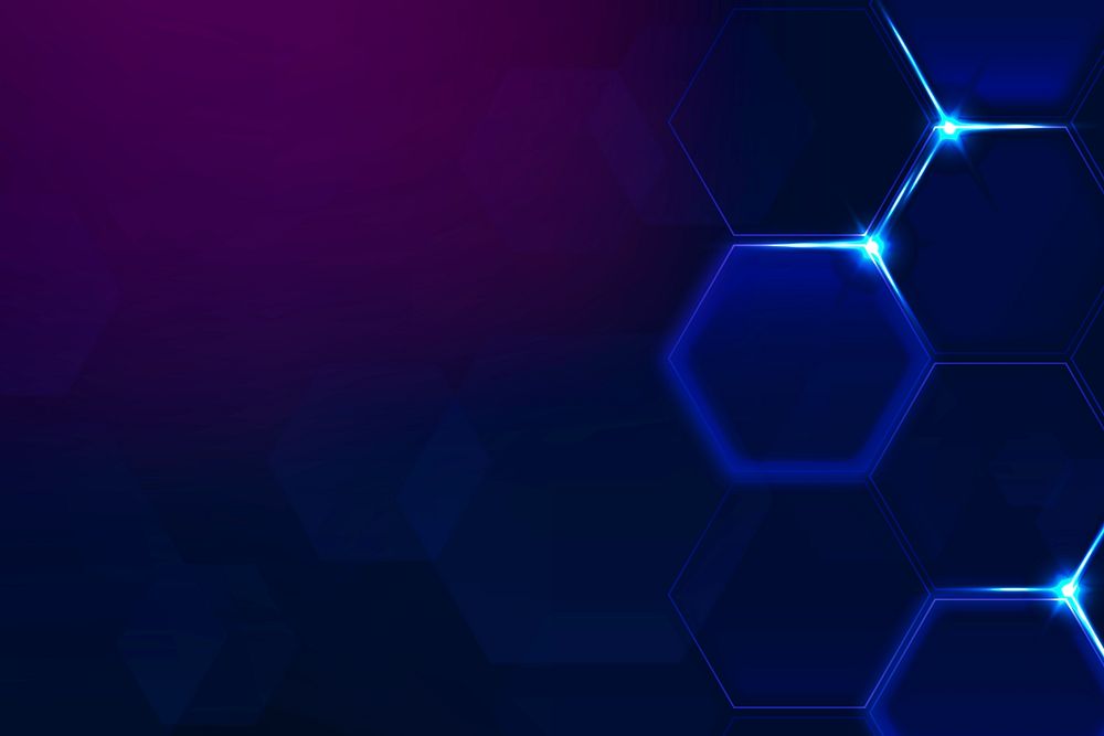 Digital technology background psd with hexagon border in dark purple tone