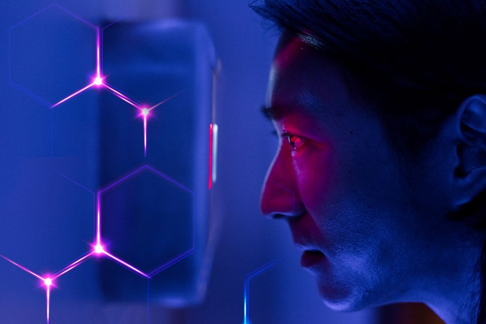 Man scanning his eyes biometrics security technology digital remix