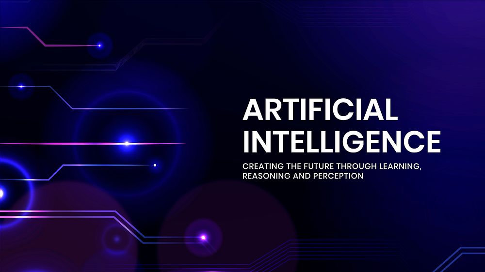 Artificial intelligence text on digital technology background