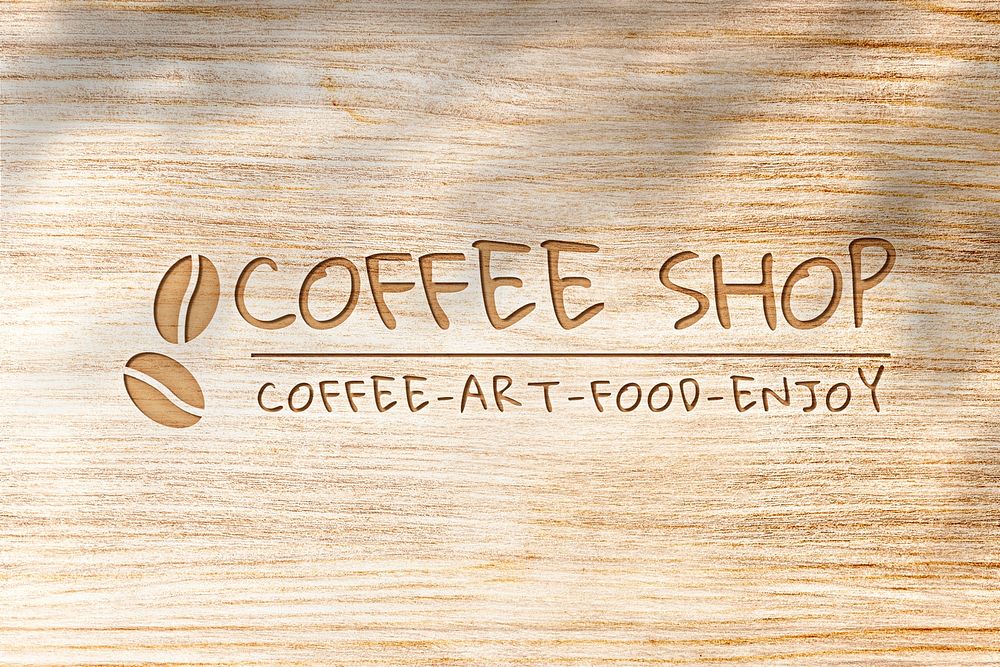 Deboss logo mockup psd for cafe on wooden texture background