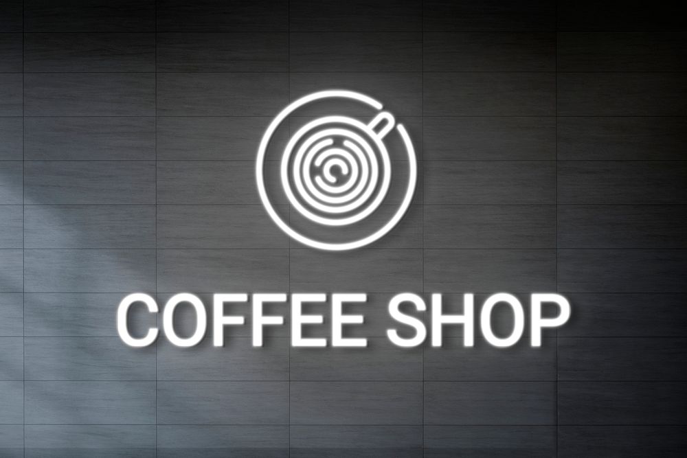 Neon emboss logo mockup psd for coffee shop