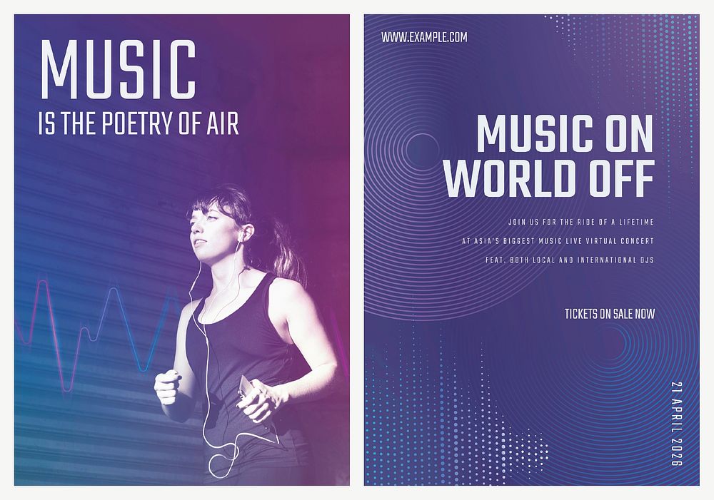 Music concert poster template psd with sound wave graphics for advertisement collection
