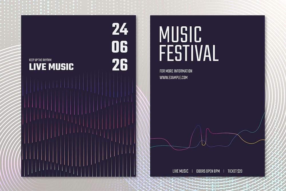 Music concert poster template psd with sound wave graphics for advertisement collection