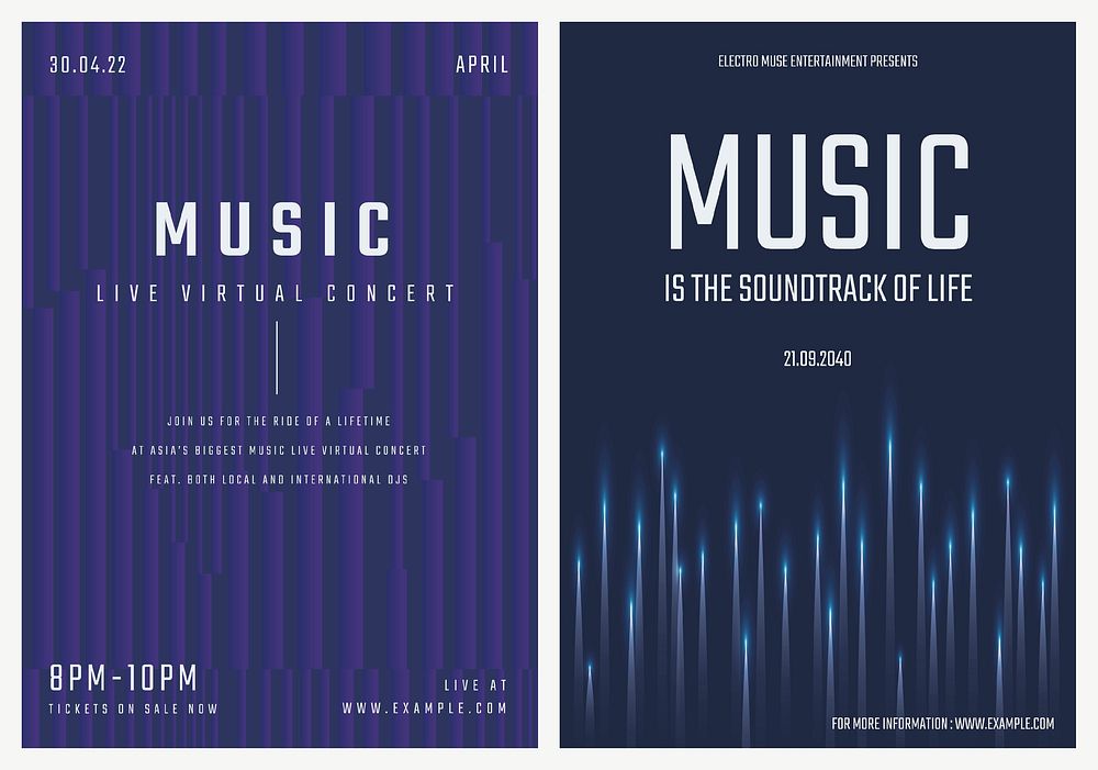 Music concert poster template psd with sound wave graphics for advertisement collection