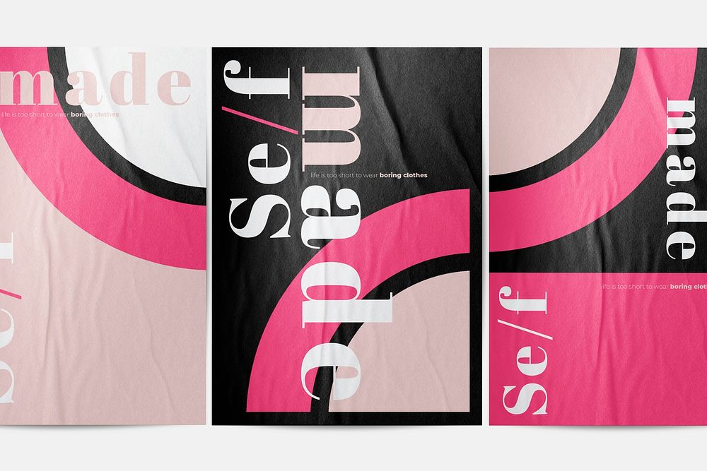 Glued poster mockup, pink memphis poster, wall advertisement in realistic design psd