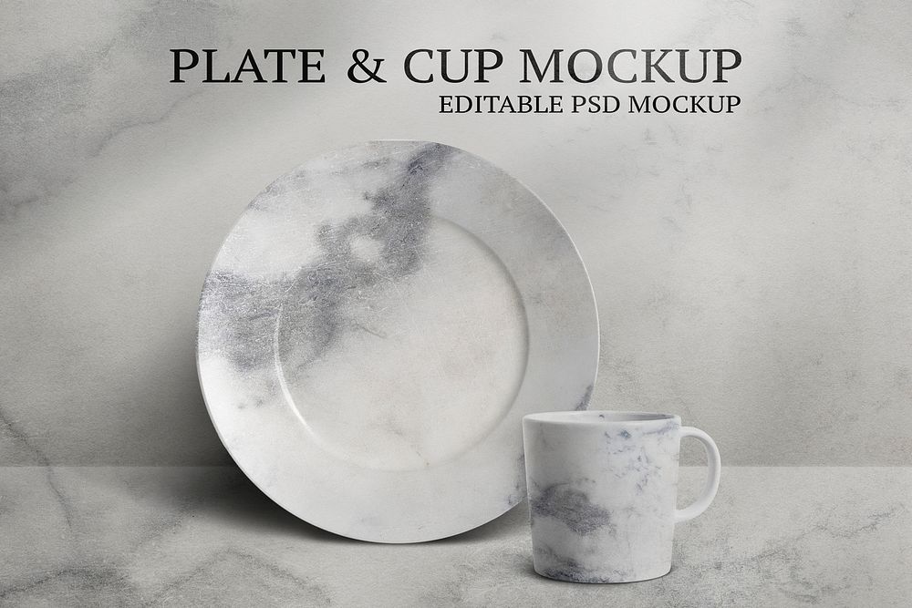 Mug and plate mockup psd set in minimal style
