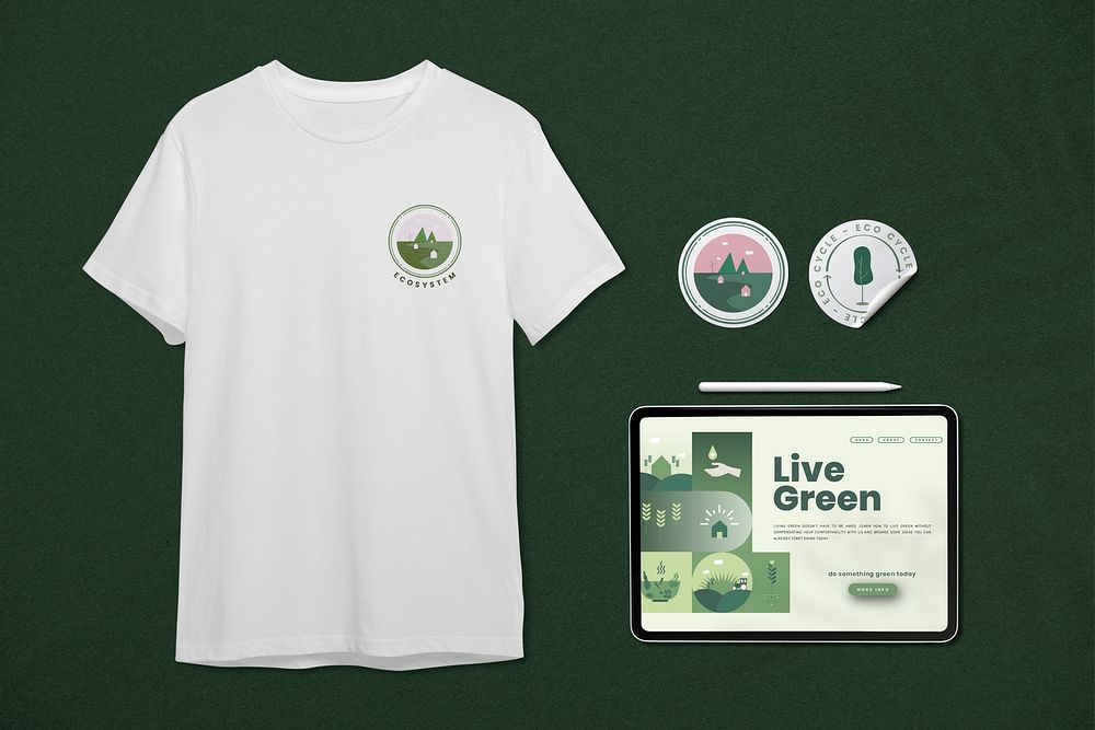 Corporate identity psd mockup set with t shirt, tablet and sticker
