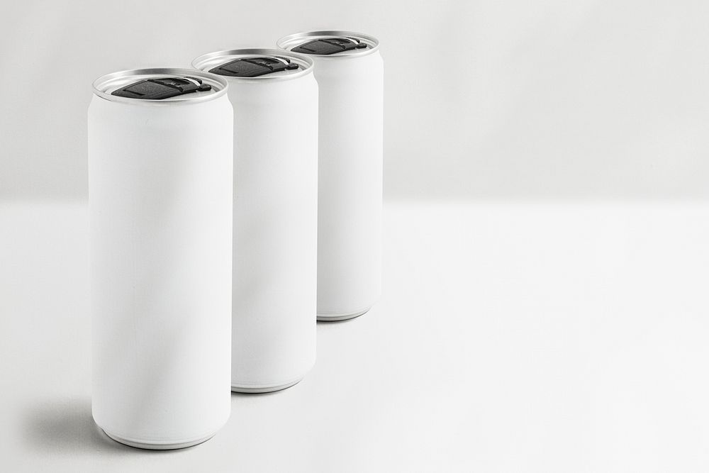 Blank white soda cans on white background