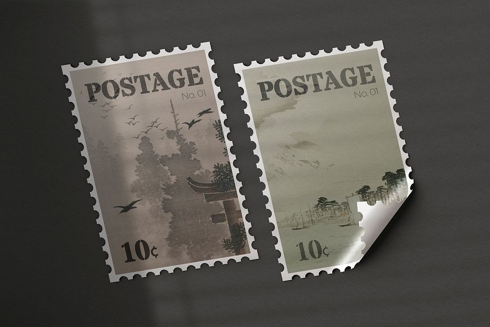 Vintage postage stamps psd mockup