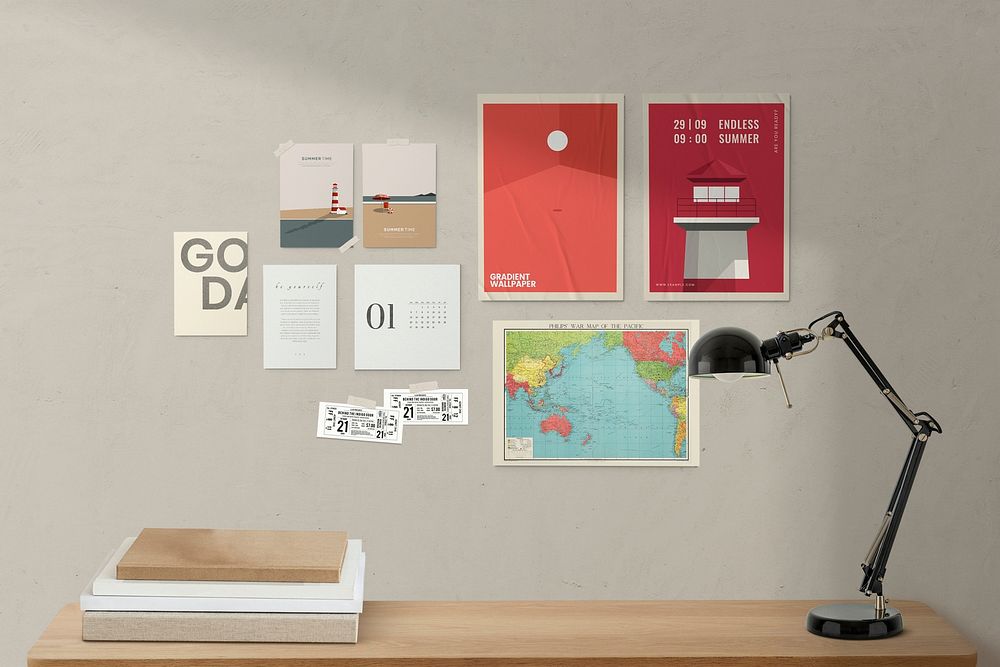 Posters mockup psd with study table