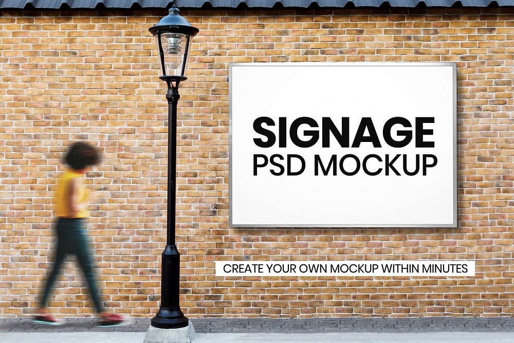 Billboard mockup psd on a brick wall