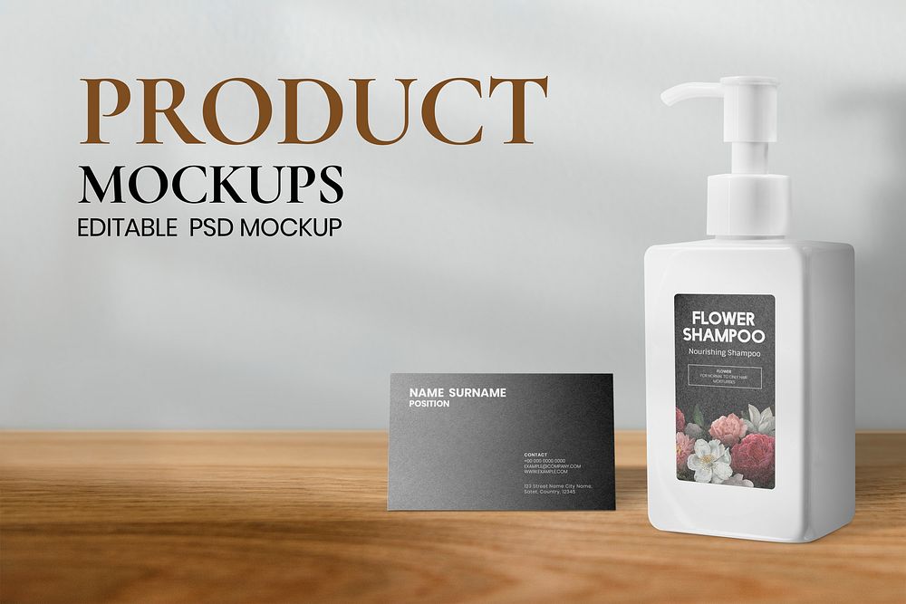 Soap pump mockup psd and business card