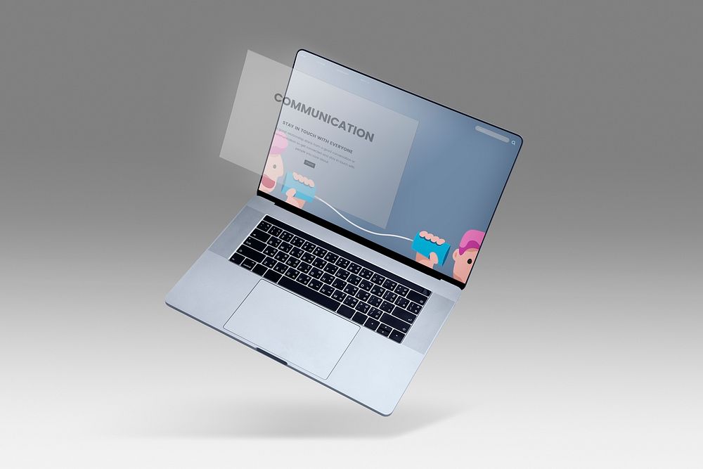 Laptop screen psd mockup on gray background
