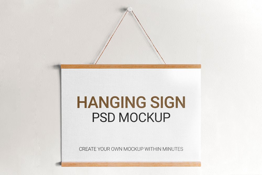 Hanging sign psd mockup on a wall