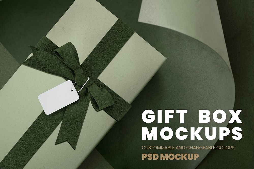 Birthday present box mockup psd in green