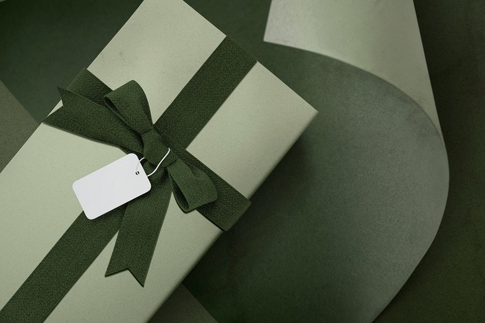 Birthday present box mockup psd in green