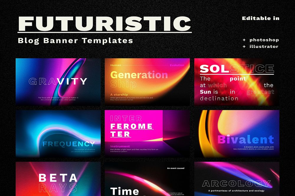 Retro futurism psd template set for blog banner