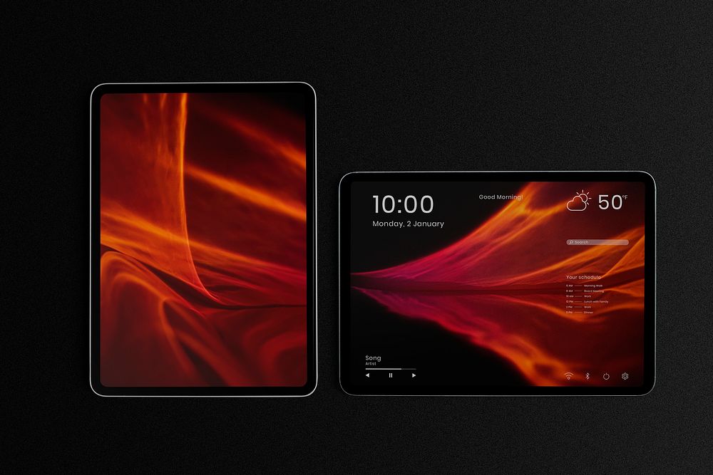 Tablet psd mockup with gradient led light