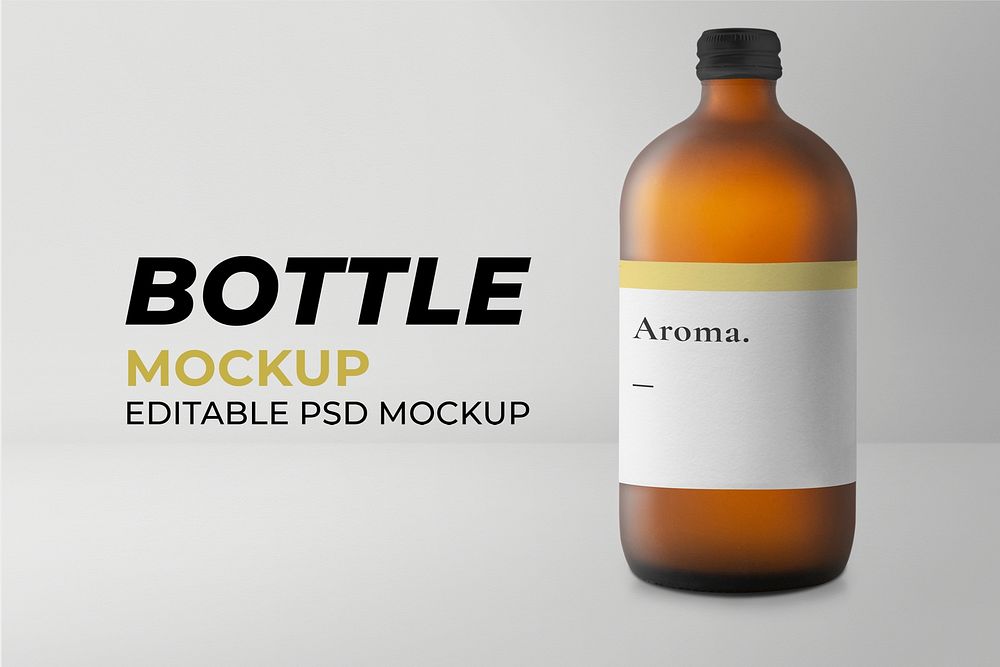 Aroma glass bottle mockup psd therapeutic product packaging