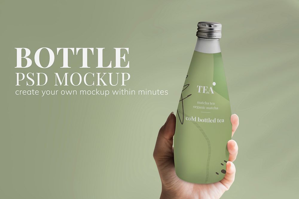 Glass bottle packaging mockup psd for organic beverages