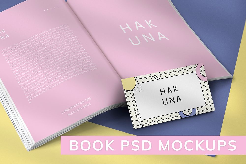 Pastel magazine pages mockup psd with business card