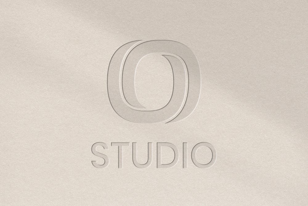 Studio business logo psd template in debossed paper texture