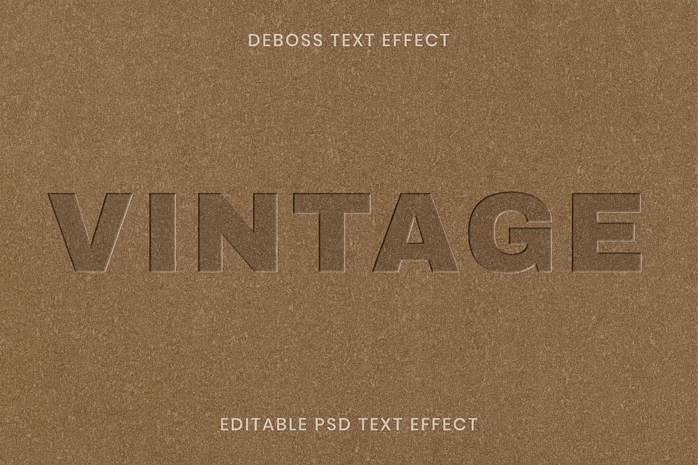 Debossed text effect psd editable template on kraft paper texture background