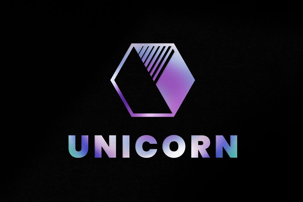 Colorful unicorn business logo psd template in neon text effect style