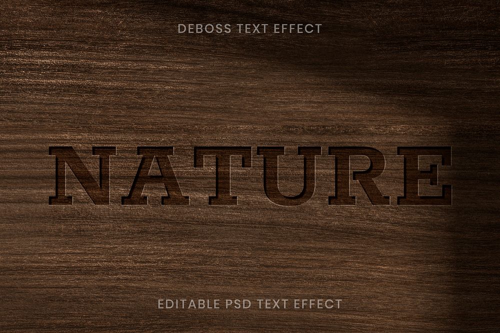 Debossed text effect psd editable template on wooden background